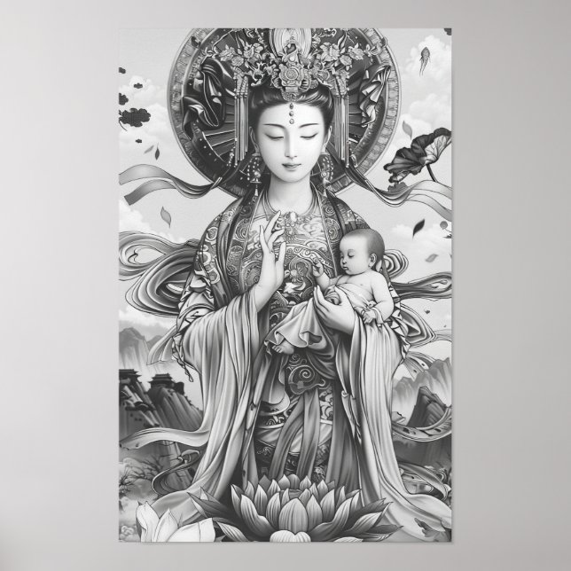 Goddes Line Teckning Poster - Black and White Art  (Framsidan)