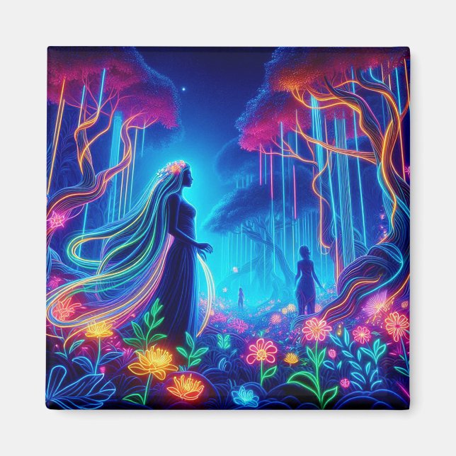 Goddes Neon Forest of Light Fantasy sagate art Magnet (Framsidan)
