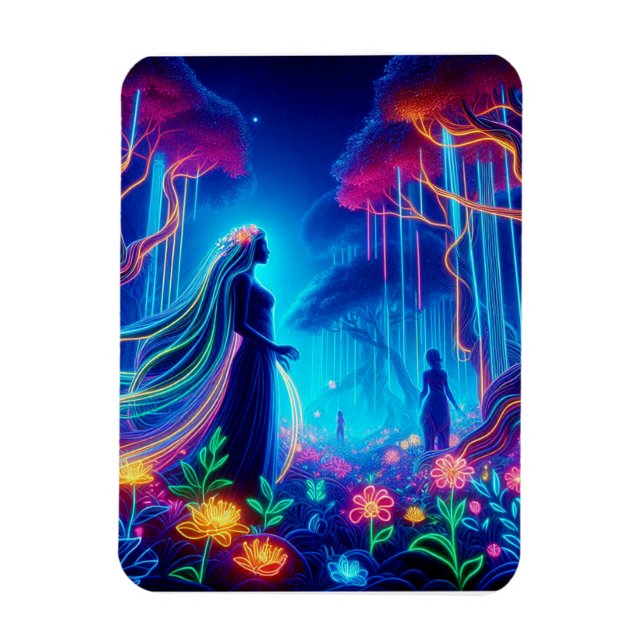 Goddes Neon Forest of Light Fantasy sagate art Magnet (Vertikal)