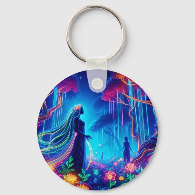Goddes Neon Forest of Light Fantasy sagate art Nyckelring (Framsida)