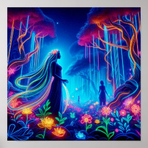 Goddes Neon Forest of Light Fantasy sagate art Poster