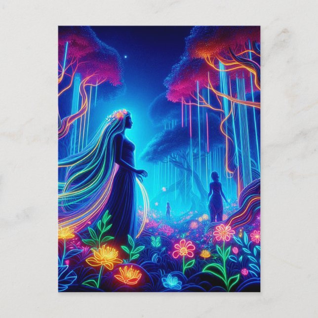 Goddes Neon Forest of Light Fantasy sagate art Vykort (Framsida)