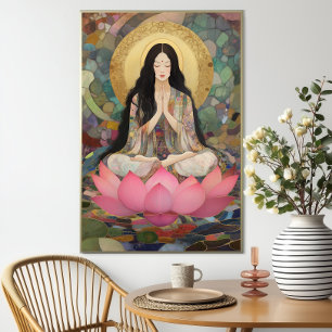 Goddes Quan Yin Art Print: Abstrakt Mosaic Lotus Poster