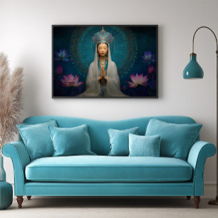 Goddes Quan Yin Blue Abstrakt Geometric Blommigt Poster