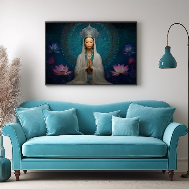 Goddes Quan Yin Blue Abstrakt Geometric Blommigt Poster (Skapare uppladdad)
