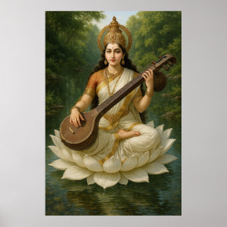 Goddes Saraswati Kunskapens gudomliga muse Poster