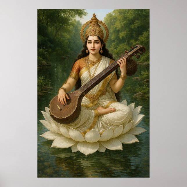 Goddes Saraswati Kunskapens gudomliga muse Poster (Framsidan)