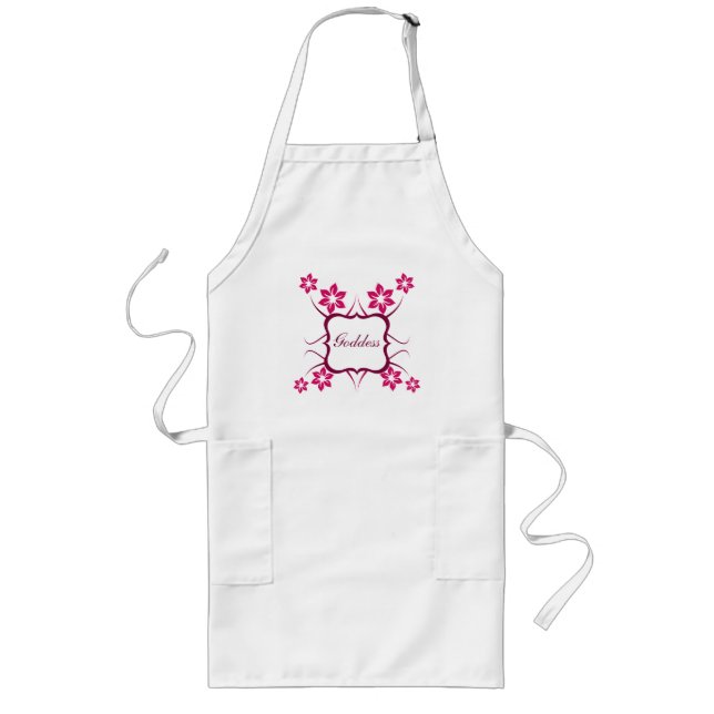 Goddess Blommigt Apron, Magenta Långt Förkläde (Framsidan)