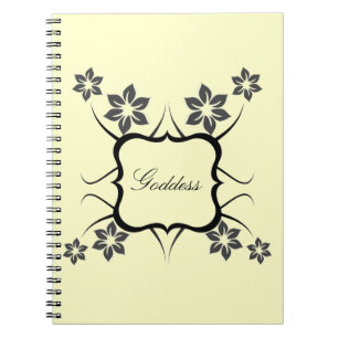 Goddess Blommigt Notebook, Mörk Grått Anteckningsbok Med Spiral