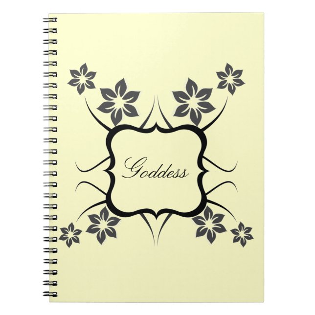 Goddess Blommigt Notebook, Mörk Grått Anteckningsbok Med Spiral (Framsidan)