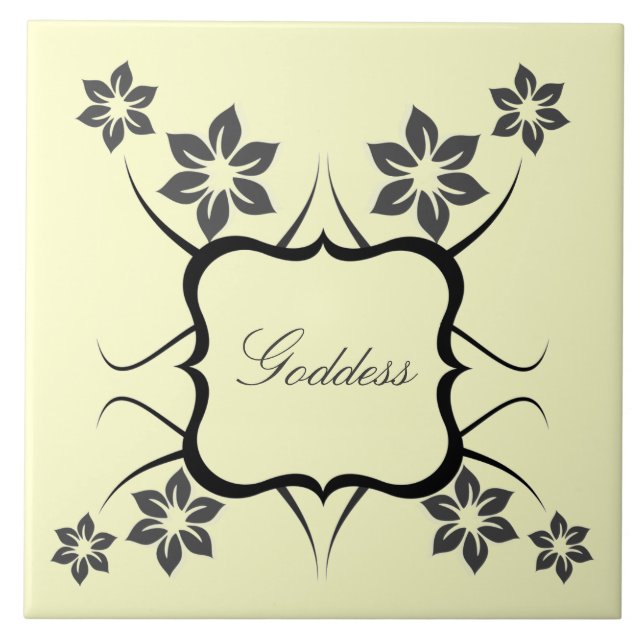 Goddess Blommigt Tile, Mörk Grått Kakelplatta (Framsidan)