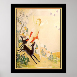 "Goddess Diana Running with Hjort" Art Deco Poster