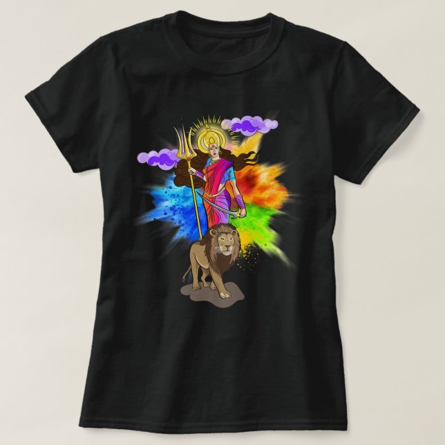 Goddess Durga Bengali Puja Hindu Religion Navratri T Shirt (Design framsida)