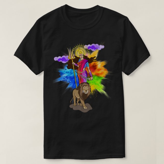 Goddess Durga Bengali Puja Hindu Religion Navratri T Shirt (Design framsida)
