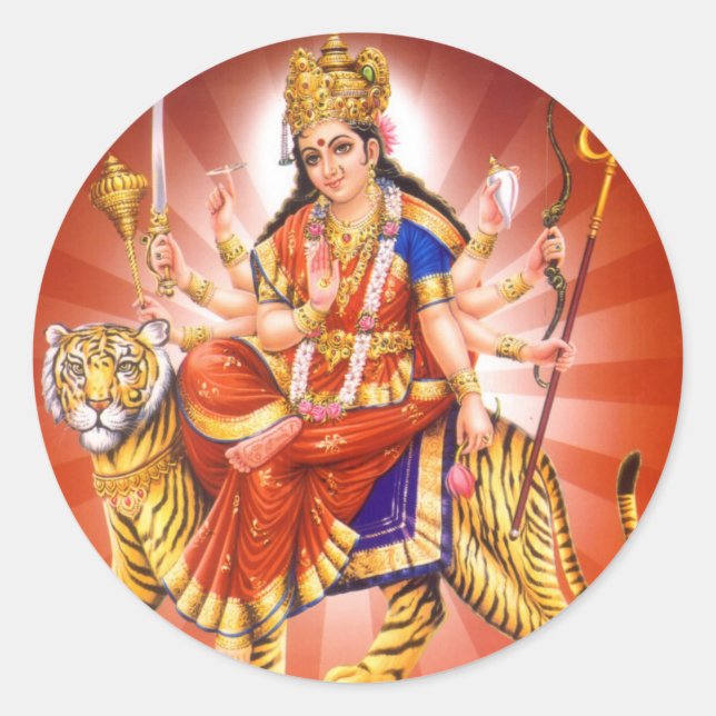 Goddess Durga (Hindu guddess) Runt Klistermärke (Framsida)