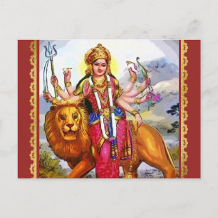 Goddess Durga med Lejon målning Vykort