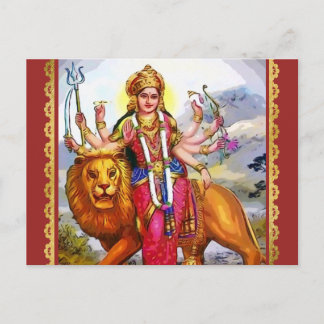 Goddess Durga med Lejon målning Vykort