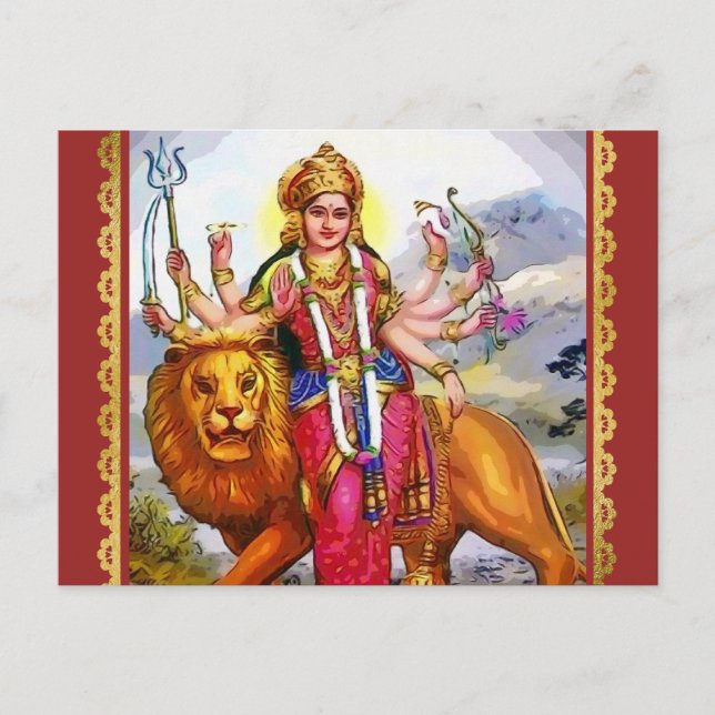 Goddess Durga med Lejon målning Vykort (Framsida)