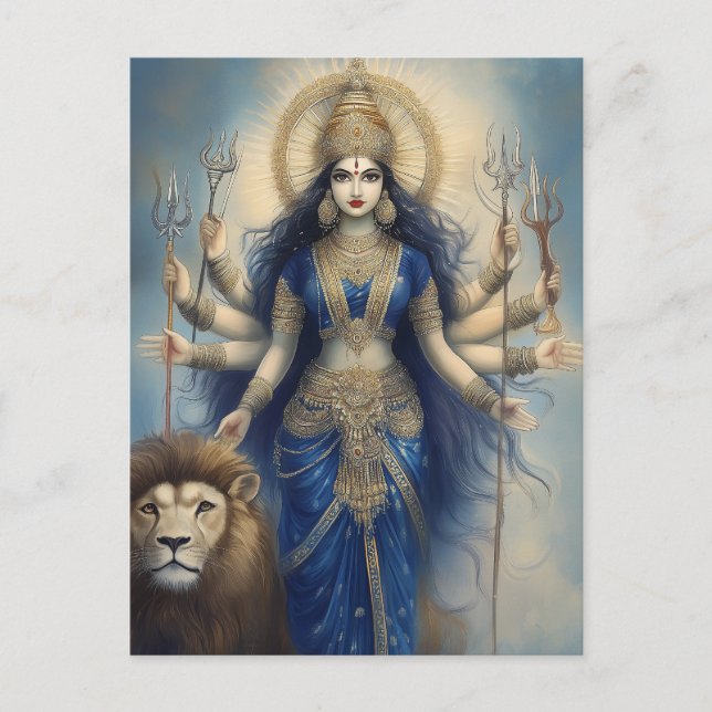 Goddess Durga med Lejona posten Divine Hindu Portr Vykort (Framsida)