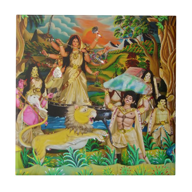 Goddess Durga på Durga-festivalen i Burdwan Kakelplatta (Framsidan)
