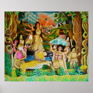Goddess Durga på Durga-festivalen i Burdwan Poster
