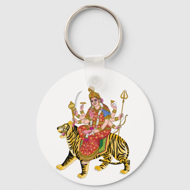 Goddess Durga Round Keychain | Hindu Maa Durga Nyckelring (Framsida)