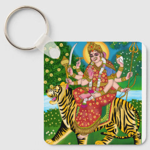 Goddess Durga Round Keychain Nyckelring