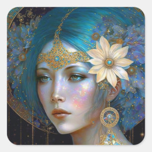 Goddess Fantasy Art Square Sticker Fyrkantigt Klistermärke