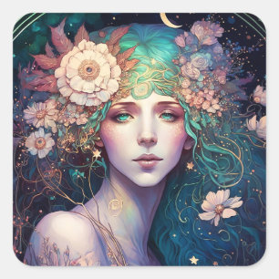 Goddess Fantasy Art Square Sticker Fyrkantigt Klistermärke