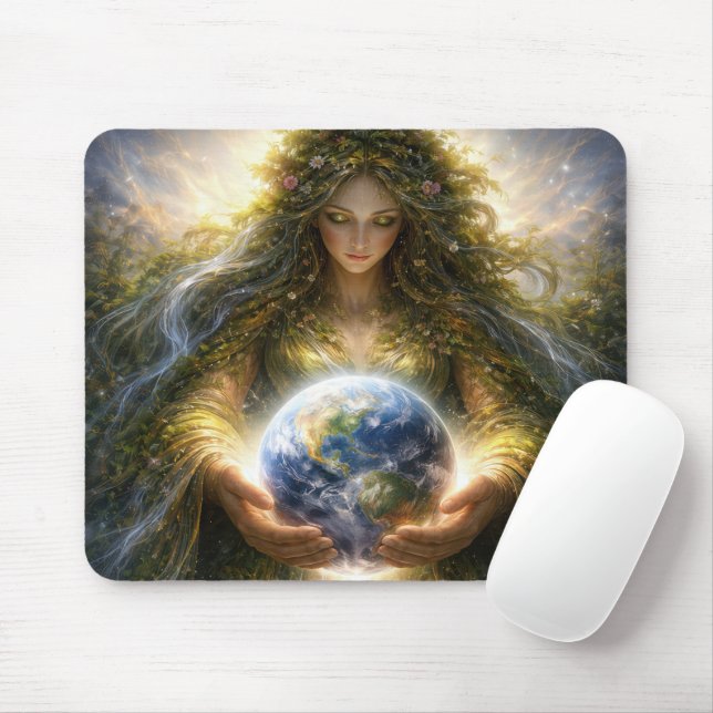 Goddess Gaia Gently Holding Planet Earth Musmatta (Med mus)