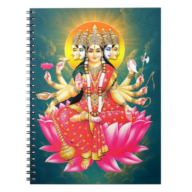Goddess Gayatri Devi om Lotus Hindu Gudom Anteckningsbok (Framsidan)
