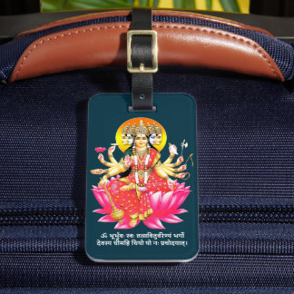 Goddess Gayatri Devi om Lotus Hindu Gudom Bagagebricka