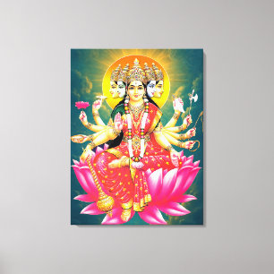 Goddess Gayatri Devi om Lotus Hindu Gudom Canvastryck