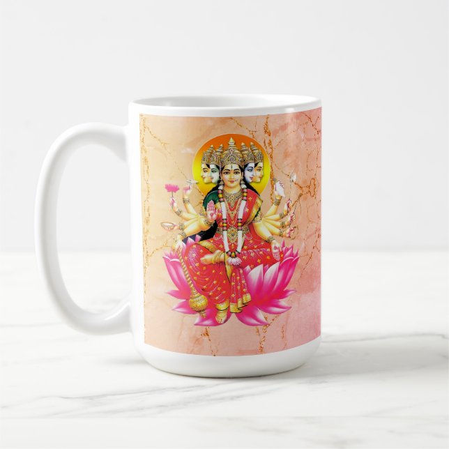 Goddess Gayatri Devi om Lotus Hindu Gudom Kaffemugg (Vänster)