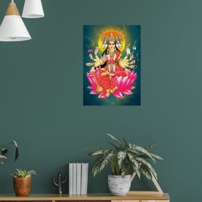 Goddess Gayatri Devi om Lotus Hindu Gudom Poster (Vardagsrum 1)