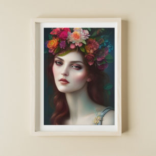 Goddess gudinna Kärlek Stunning Flower Porträtt Poster