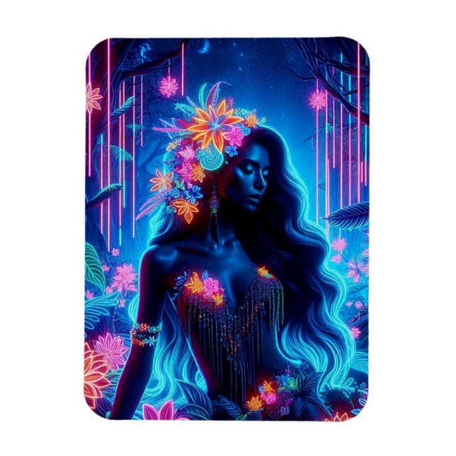 Goddess gudinna Neon Glow Forest fantasy art Magnet (Vertikal)