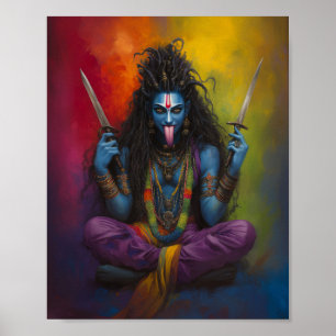Goddess Kali Abstrakt Rainbow Porträtt Painting Poster