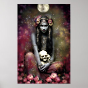 Goddess Kali Morsa Art nouveau Blommigt Döskallar Poster