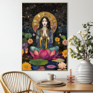 Goddess Lakshmi Blommigt Mosaic Rainbow Guld Poster