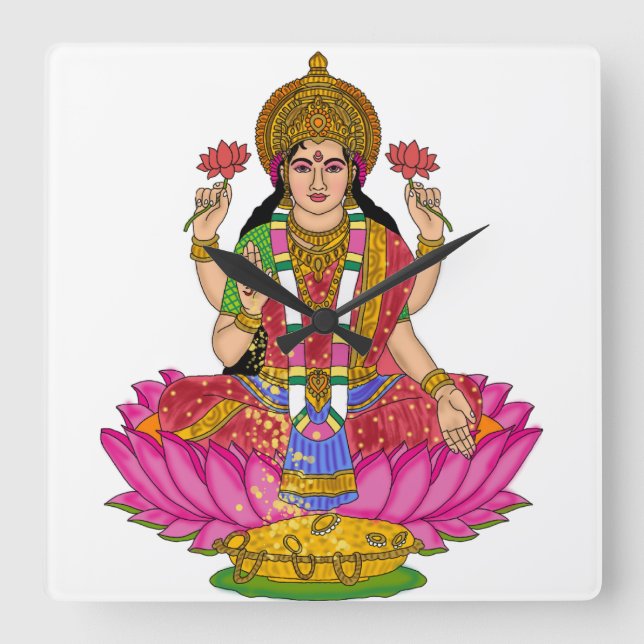 Goddess Lakshmi Clock Fyrkantig Klocka (Framsida)