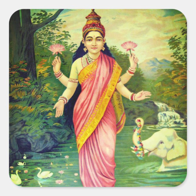 Goddess Lakshmi Fyrkantigt Klistermärke (Framsida)
