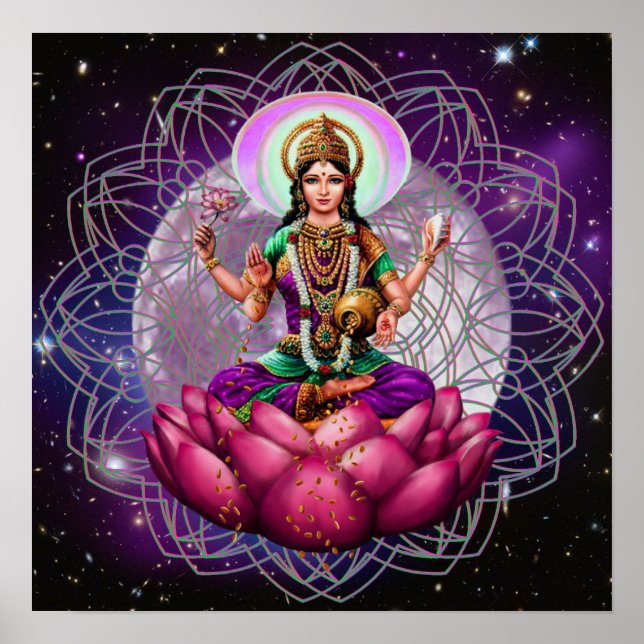 Goddess Lakshmi - kosmisk välsignelse mandala Poster (Framsidan)