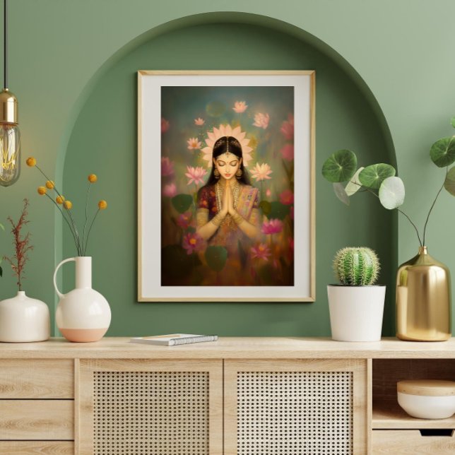 Goddess Lakshmi Lotus Flowers Hindu Painting Art Poster (Skapare uppladdad)