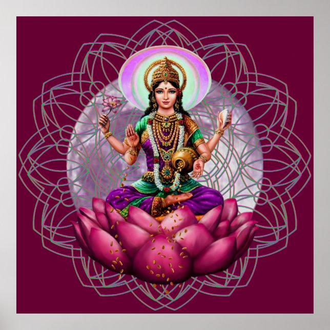 Goddess Lakshmi - Välfärd välsignelse av mandala Poster (Framsidan)