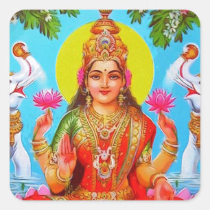 Goddess Lakshmi White Elephants Diwali Painting Fyrkantigt Klistermärke