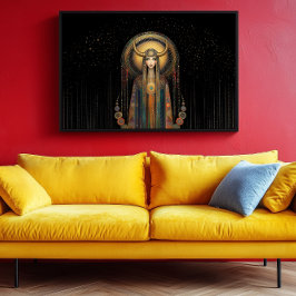 Goddess Lilith Rainbow Guld Black Art nouveau Poster
