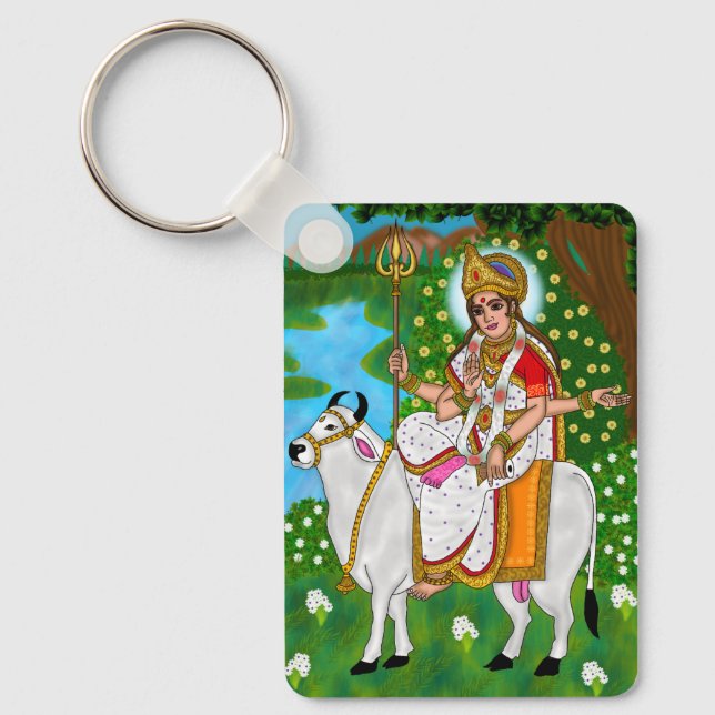 Goddess Mahagauri Keychain Nyckelring (Framsida)