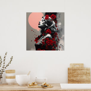 Goddess med Röd ros Poster