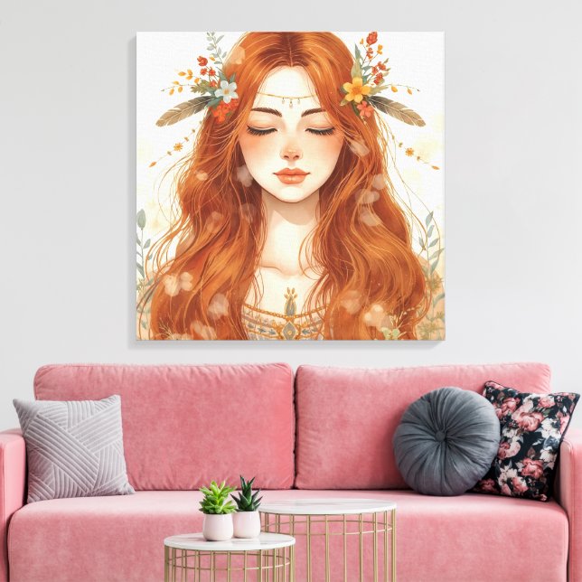Goddess of Nature –Bohemian Earth Spirit Woman Art Canvastryck (Insitu (Vardagsrum))